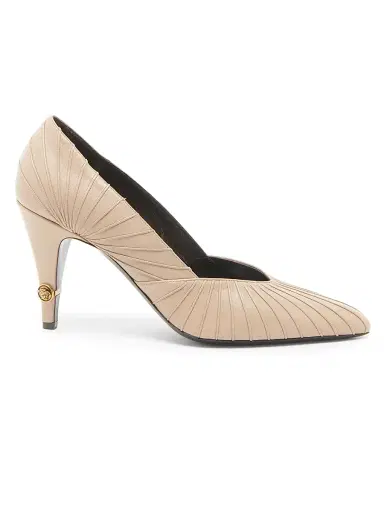 Versace Women's 90MM Seamed Leather Pumps - Dove Grey Gold | Thumbnail 1 Versace Women's 90MM Seamed Leather Pumps - Dove Grey Gold | Thumbnail 1