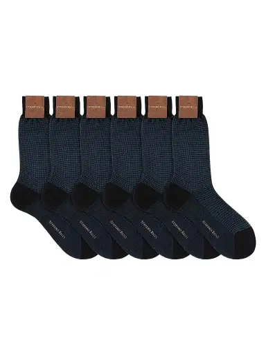 Stefano Ricci Men's 6-Pack Cotton Socks - Blue | Thumbnail 1 Stefano Ricci Men's 6-Pack Cotton Socks - Blue | Thumbnail 1
