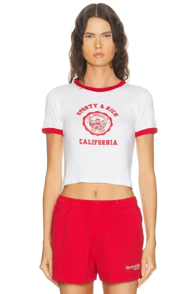 Sporty & Rich California Emblem Soft Ringer Tee | Thumbnail 1 Sporty & Rich California Emblem Soft Ringer Tee | Thumbnail 1