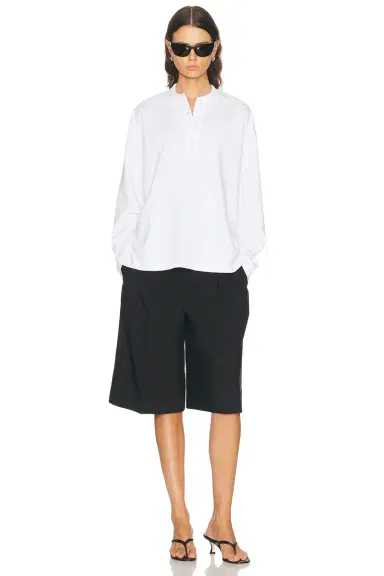 Sprwmn Long Sleeve Oversized Polo Tee | Thumbnail 4 Sprwmn Long Sleeve Oversized Polo Tee | Thumbnail 4