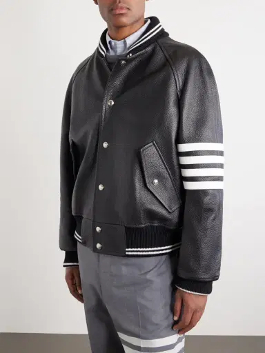 Thom Browne Oversized Striped Leather Bomber Jacket - Men | Thumbnail 3 Thom Browne Oversized Striped Leather Bomber Jacket - Men | Thumbnail 3