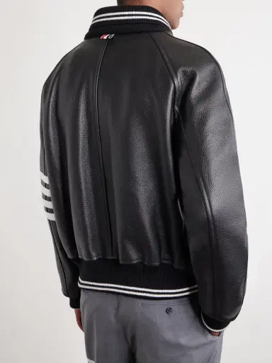 Thom Browne Oversized Striped Leather Bomber Jacket - Men | Thumbnail 4 Thom Browne Oversized Striped Leather Bomber Jacket - Men | Thumbnail 4