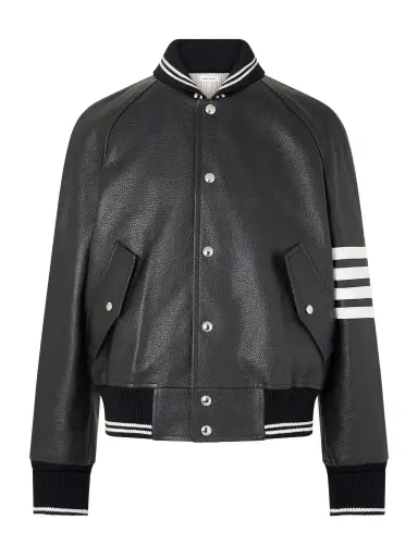 Thom Browne Oversized Striped Leather Bomber Jacket - Men | Thumbnail 1 Thom Browne Oversized Striped Leather Bomber Jacket - Men | Thumbnail 1