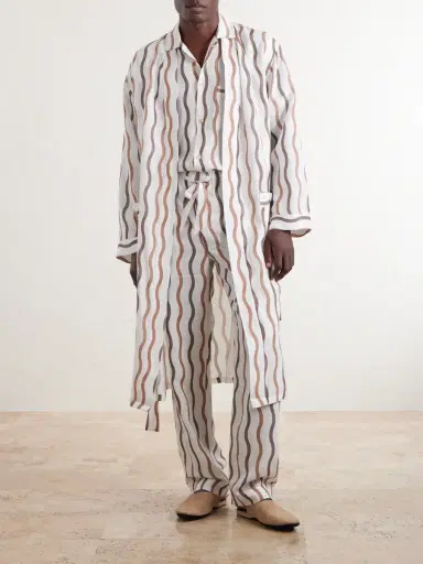 Frescobol Carioca La Marzocco Striped Belted Tencel® and Linen-Blend Pyjamas - Men | Thumbnail 2 Frescobol Carioca La Marzocco Striped Belted Tencel® and Linen-Blend Pyjamas - Men | Thumbnail 2