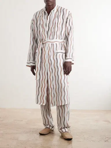 Frescobol Carioca La Marzocco Striped Belted Tencel® and Linen-Blend Pyjamas - Men | Thumbnail 3 Frescobol Carioca La Marzocco Striped Belted Tencel® and Linen-Blend Pyjamas - Men | Thumbnail 3
