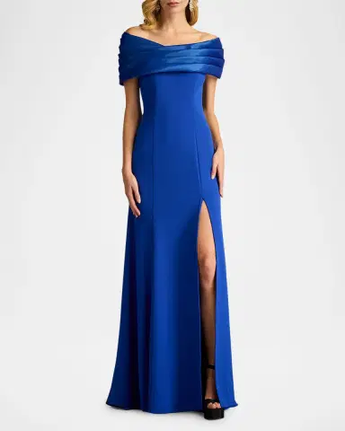 Tadashi Shoji Off-Shoulder A-Line Crepe & Taffeta Gown | Thumbnail 2 Tadashi Shoji Off-Shoulder A-Line Crepe & Taffeta Gown | Thumbnail 2