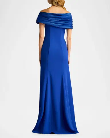 Tadashi Shoji Off-Shoulder A-Line Crepe & Taffeta Gown | Thumbnail 3 Tadashi Shoji Off-Shoulder A-Line Crepe & Taffeta Gown | Thumbnail 3