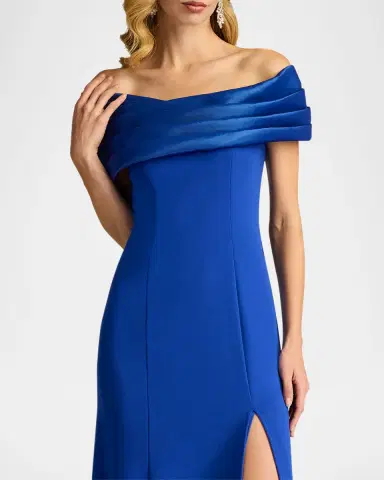 Tadashi Shoji Off-Shoulder A-Line Crepe & Taffeta Gown | Thumbnail 6 Tadashi Shoji Off-Shoulder A-Line Crepe & Taffeta Gown | Thumbnail 6
