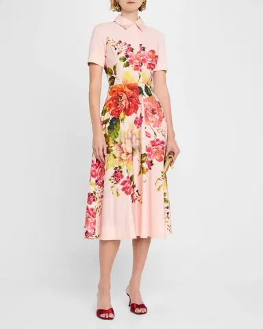Rickie Freeman for Teri Jon Floral-Print Fit-&-Flare Shirtdress | Thumbnail 4 Rickie Freeman for Teri Jon Floral-Print Fit-&-Flare Shirtdress | Thumbnail 4