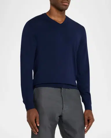 Tom Ford Men's V-Neck Wool-Silk Sweater | Thumbnail 4 Tom Ford Men's V-Neck Wool-Silk Sweater | Thumbnail 4