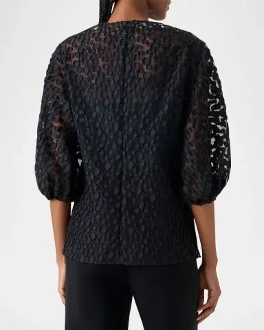 Akris punto Fringed Polka-Dot Jacquard Balloon-Sleeve Blouse | Thumbnail 3 Akris punto Fringed Polka-Dot Jacquard Balloon-Sleeve Blouse | Thumbnail 3
