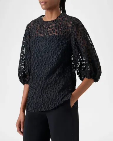 Akris punto Fringed Polka-Dot Jacquard Balloon-Sleeve Blouse | Thumbnail 4 Akris punto Fringed Polka-Dot Jacquard Balloon-Sleeve Blouse | Thumbnail 4