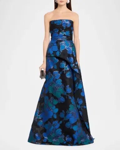 Rickie Freeman for Teri Jon Strapless Floral Jacquard Organza Gown | Thumbnail 2 Rickie Freeman for Teri Jon Strapless Floral Jacquard Organza Gown | Thumbnail 2
