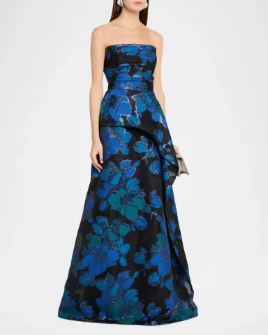Rickie Freeman for Teri Jon Strapless Floral Jacquard Organza Gown | Thumbnail 4 Rickie Freeman for Teri Jon Strapless Floral Jacquard Organza Gown | Thumbnail 4