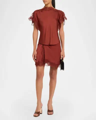 A.L.C. Dion Satin Lace-Trim Mini Skirt | Thumbnail 2 A.L.C. Dion Satin Lace-Trim Mini Skirt | Thumbnail 2