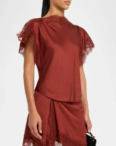 A.L.C. Luna Satin Lace-Trim Top | Thumbnail 4 A.L.C. Luna Satin Lace-Trim Top | Thumbnail 4