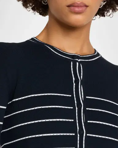 Adam Lippes Faye Pointelle Striped Crewneck Cardigan | Thumbnail 5 Adam Lippes Faye Pointelle Striped Crewneck Cardigan | Thumbnail 5