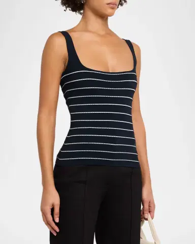 Adam Lippes Aria Pointelle Striped Compact Knit Tank Top | Thumbnail 4 Adam Lippes Aria Pointelle Striped Compact Knit Tank Top | Thumbnail 4