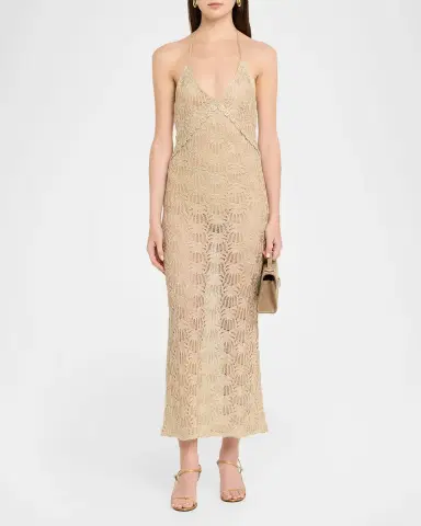 LoveShackFancy Vreya Metallic Crochet Halter Dress | Thumbnail 2 LoveShackFancy Vreya Metallic Crochet Halter Dress | Thumbnail 2