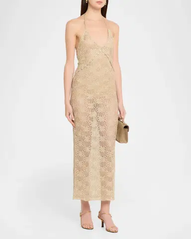 LoveShackFancy Vreya Metallic Crochet Halter Dress | Thumbnail 4 LoveShackFancy Vreya Metallic Crochet Halter Dress | Thumbnail 4