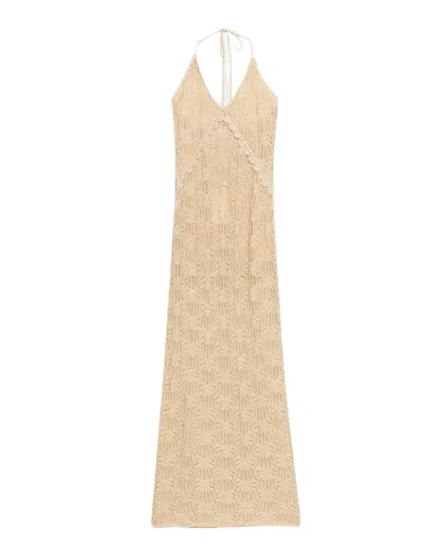 Vreya Metallic Crochet Halter Dress Vreya Metallic Crochet Halter Dress