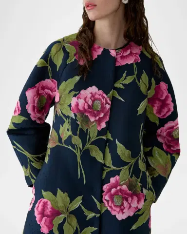 Carolina Herrera Floral Collarless Cocoon Coat | Thumbnail 3 Carolina Herrera Floral Collarless Cocoon Coat | Thumbnail 3