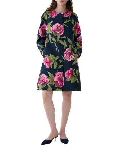 Carolina Herrera Floral Collarless Cocoon Coat | Thumbnail 1 Carolina Herrera Floral Collarless Cocoon Coat | Thumbnail 1