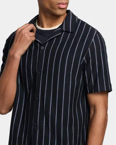 Vince Men's Stripe Terry Short-Sleeve Shirt | Thumbnail 5 Vince Men's Stripe Terry Short-Sleeve Shirt | Thumbnail 5