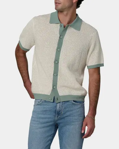 Joe's Jeans Men's Contrast-Trim Cotton and Linen Crochet Short-Sleeve Shirt | Thumbnail 4 Joe's Jeans Men's Contrast-Trim Cotton and Linen Crochet Short-Sleeve Shirt | Thumbnail 4