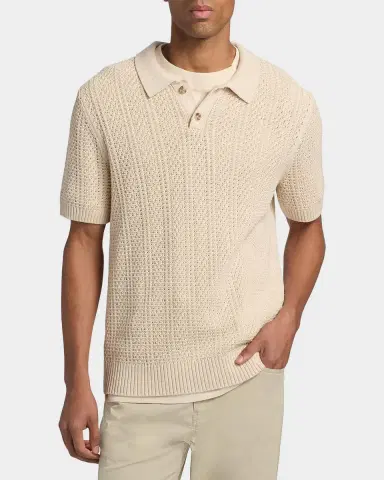 Vince Men's Cotton Seed Stitch Rib Polo Shirt | Thumbnail 4 Vince Men's Cotton Seed Stitch Rib Polo Shirt | Thumbnail 4