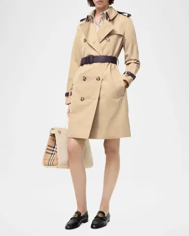 Burberry Kensington Leather-Trim Double-Breasted Trench Coat | Thumbnail 3 Burberry Kensington Leather-Trim Double-Breasted Trench Coat | Thumbnail 3