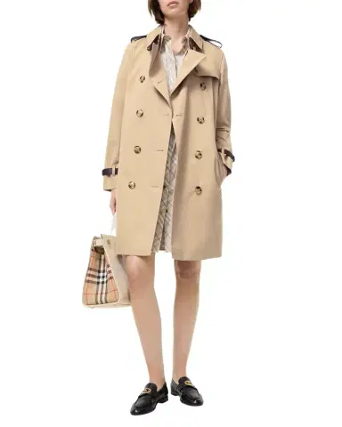 Burberry Kensington Leather-Trim Double-Breasted Trench Coat | Thumbnail 1 Burberry Kensington Leather-Trim Double-Breasted Trench Coat | Thumbnail 1