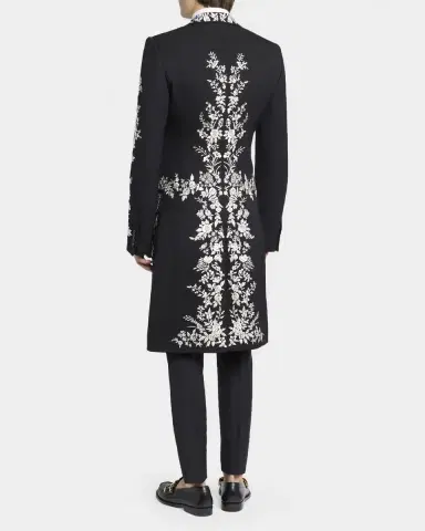 Alexander McQueen Men's Wool Embroidered Peak Lapel Overcoat | Thumbnail 3 Alexander McQueen Men's Wool Embroidered Peak Lapel Overcoat | Thumbnail 3