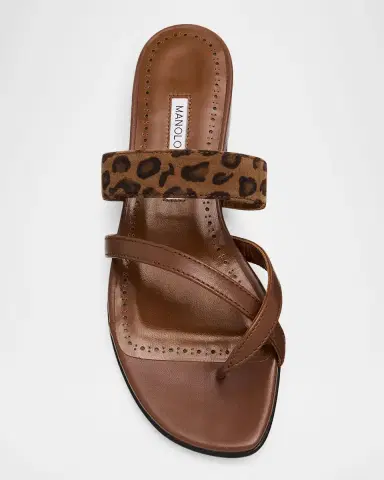Manolo Blahnik Susa Leather and Leopard-Printed Suede Crisscross Flat Sandals | Thumbnail 3 Manolo Blahnik Susa Leather and Leopard-Printed Suede Crisscross Flat Sandals | Thumbnail 3