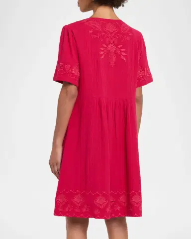 Johnny Was Floral-Embroidered Cotton Gauze Dress | Thumbnail 3 Johnny Was Floral-Embroidered Cotton Gauze Dress | Thumbnail 3