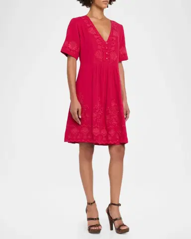 Johnny Was Floral-Embroidered Cotton Gauze Dress | Thumbnail 4 Johnny Was Floral-Embroidered Cotton Gauze Dress | Thumbnail 4