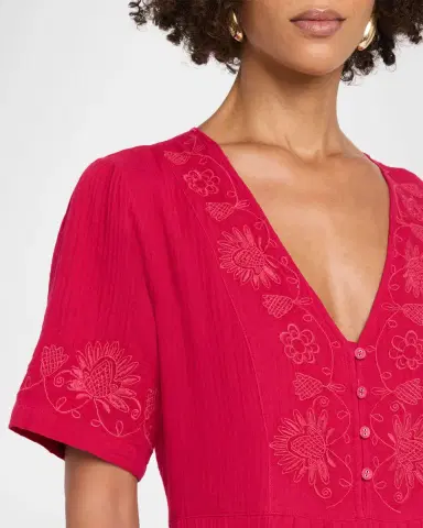 Johnny Was Floral-Embroidered Cotton Gauze Dress | Thumbnail 5 Johnny Was Floral-Embroidered Cotton Gauze Dress | Thumbnail 5