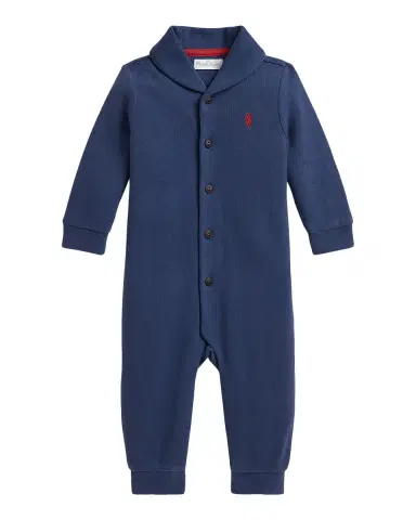 Polo Ralph Lauren Boy's Estate-Rib Cotton Coverall, Size 3M-12M | Thumbnail 2 Polo Ralph Lauren Boy's Estate-Rib Cotton Coverall, Size 3M-12M | Thumbnail 2