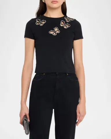 Alice + Olivia Cindy Embellished Butterfly Cropped T-Shirt | Thumbnail 3 Alice + Olivia Cindy Embellished Butterfly Cropped T-Shirt | Thumbnail 3