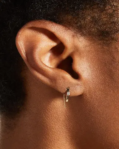 Lana 14K Gold Mini Flat Hooked on Hoop Earrings with Diamonds, 15mm | Thumbnail 2 Lana 14K Gold Mini Flat Hooked on Hoop Earrings with Diamonds, 15mm | Thumbnail 2