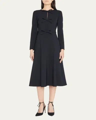 Carolina Herrera Triple Bow Keyhole-Front Midi Dress | Thumbnail 2 Carolina Herrera Triple Bow Keyhole-Front Midi Dress | Thumbnail 2