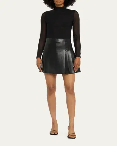 Alice + Olivia Chara Long-Sleeve Vegan Leather Pleated Mini Dress | Thumbnail 2 Alice + Olivia Chara Long-Sleeve Vegan Leather Pleated Mini Dress | Thumbnail 2