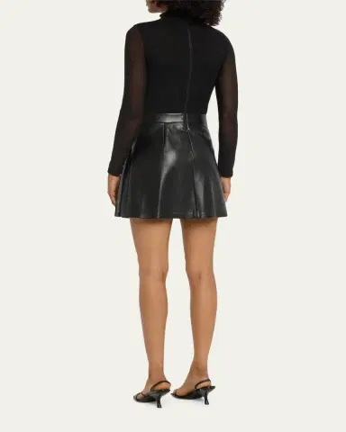 Alice + Olivia Chara Long-Sleeve Vegan Leather Pleated Mini Dress | Thumbnail 3 Alice + Olivia Chara Long-Sleeve Vegan Leather Pleated Mini Dress | Thumbnail 3