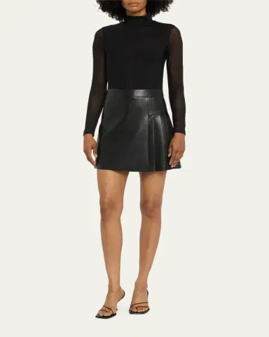 Alice + Olivia Chara Long-Sleeve Vegan Leather Pleated Mini Dress | Thumbnail 4 Alice + Olivia Chara Long-Sleeve Vegan Leather Pleated Mini Dress | Thumbnail 4