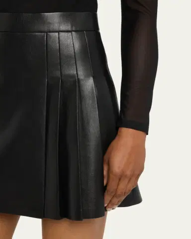 Alice + Olivia Chara Long-Sleeve Vegan Leather Pleated Mini Dress | Thumbnail 5 Alice + Olivia Chara Long-Sleeve Vegan Leather Pleated Mini Dress | Thumbnail 5