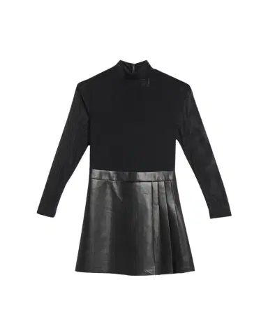 Alice + Olivia Chara Long-Sleeve Vegan Leather Pleated Mini Dress | Thumbnail 1 Alice + Olivia Chara Long-Sleeve Vegan Leather Pleated Mini Dress | Thumbnail 1