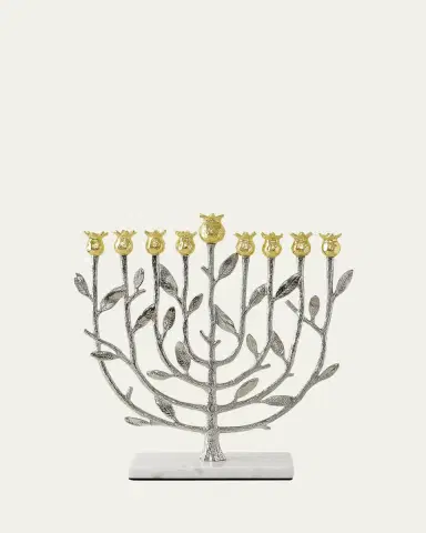 Michael Aram Pomegranate Silver and Gold Hanukkah Menorah with 24K Gold | Thumbnail 2 Michael Aram Pomegranate Silver and Gold Hanukkah Menorah with 24K Gold | Thumbnail 2