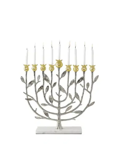 Michael Aram Pomegranate Silver and Gold Hanukkah Menorah with 24K Gold | Thumbnail 1 Michael Aram Pomegranate Silver and Gold Hanukkah Menorah with 24K Gold | Thumbnail 1
