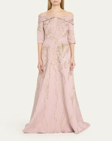 Rickie Freeman for Teri Jon Off-Shoulder Metallic Jacquard Gown | Thumbnail 2 Rickie Freeman for Teri Jon Off-Shoulder Metallic Jacquard Gown | Thumbnail 2