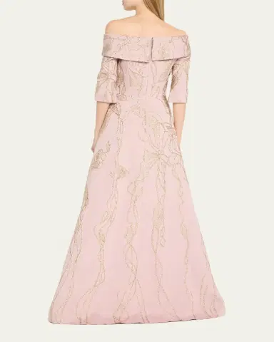 Rickie Freeman for Teri Jon Off-Shoulder Metallic Jacquard Gown | Thumbnail 3 Rickie Freeman for Teri Jon Off-Shoulder Metallic Jacquard Gown | Thumbnail 3